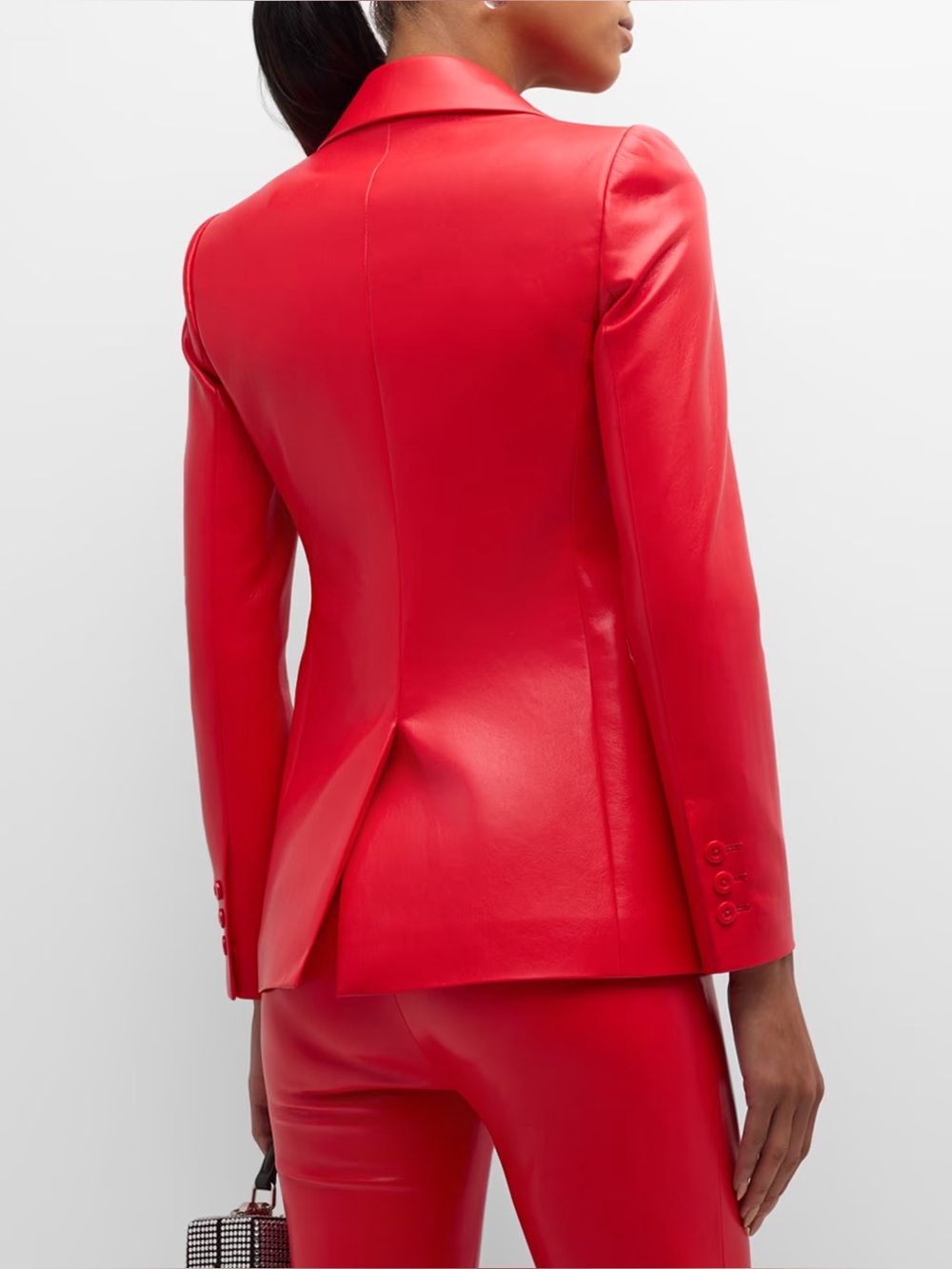 NEW ALICE + OLIVIA Red Fitted Vegan Leather Blazer Suit - Picture 2 of 15